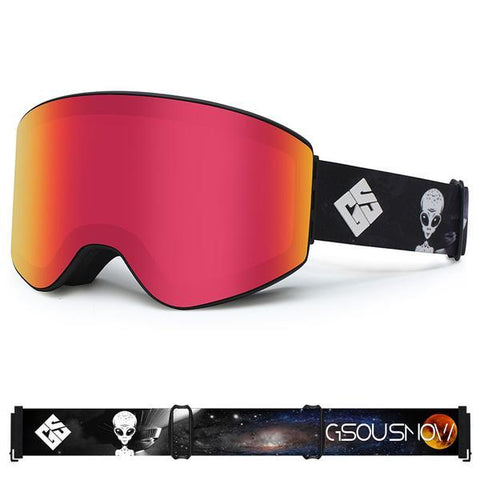 GsouSnow Red Cylindrical Ski Goggles Anti-fog Snowboard & Freestyle Ski Goggles