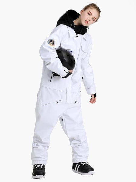Women's Winter White One Piece Waterproof Snowboard Suit Jumpsuit