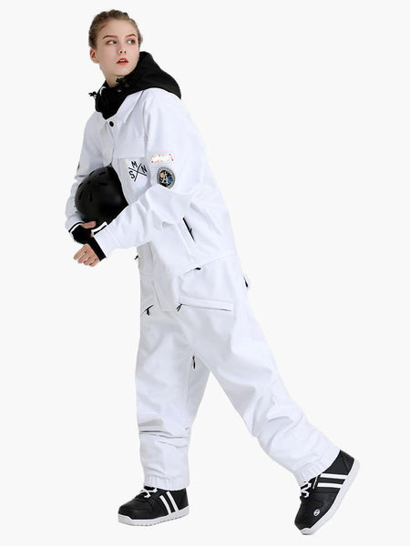 Women's Winter White One Piece Waterproof Snowboard Suit Jumpsuit