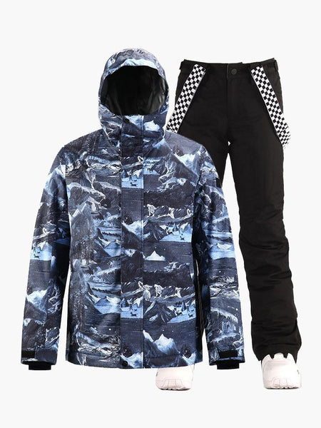 15K Windproof & Waterproof Mountain Pattern Fashion Ski and Snowboard Suit