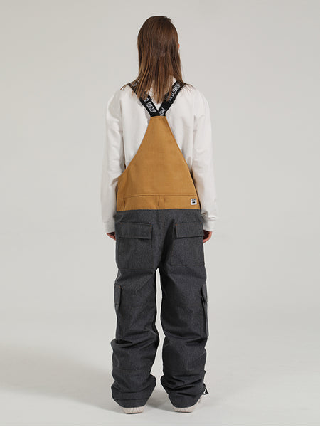 GsouSnow suspenders ski pants couple winter windproof and waterproof veneer one-piece single board double board snow pants