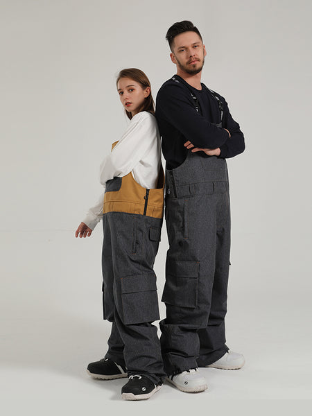 GsouSnow suspenders ski pants couple winter windproof and waterproof veneer one-piece snow pants