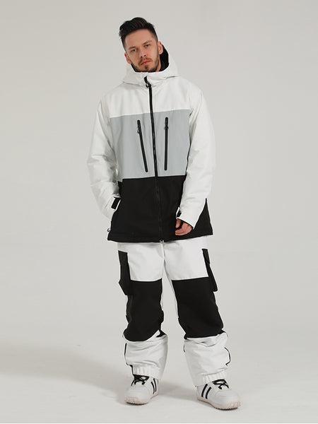 GsouSnow men's winter windproof big zipper stitching color ski suit