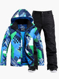 10K Windproof & Waterproof  Blue-green Fashion Ski Jacket and Pants Set Snow Suit Ski and Snowboard Suit