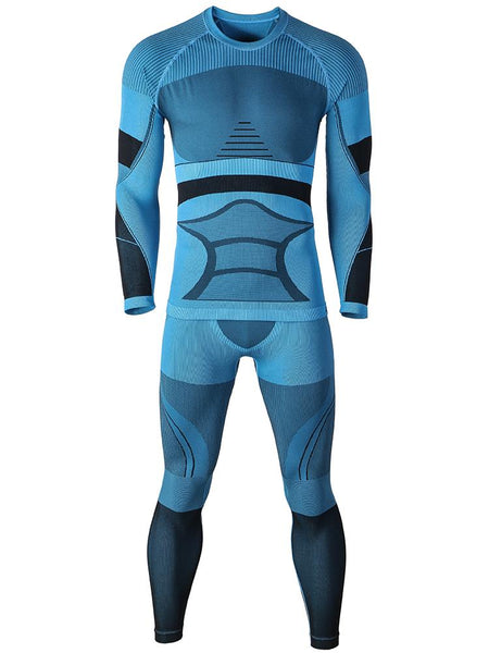 Winter Blue Men Ski Thermal Underwear Set Quick-drying