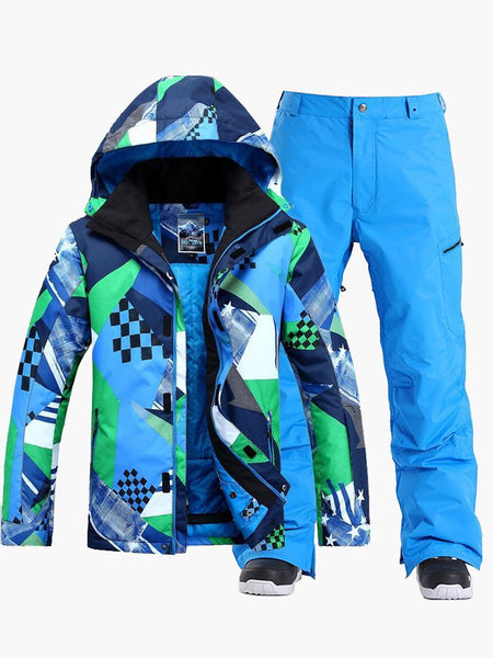 10K Windproof & Waterproof  Blue-green Fashion Ski Jacket and Pants Set Snow Suit Ski and Snowboard Suit