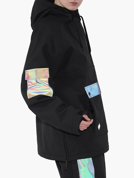 Unisex Winter 2023 Black Waterproof Colorful Fluorescent Ski Suit