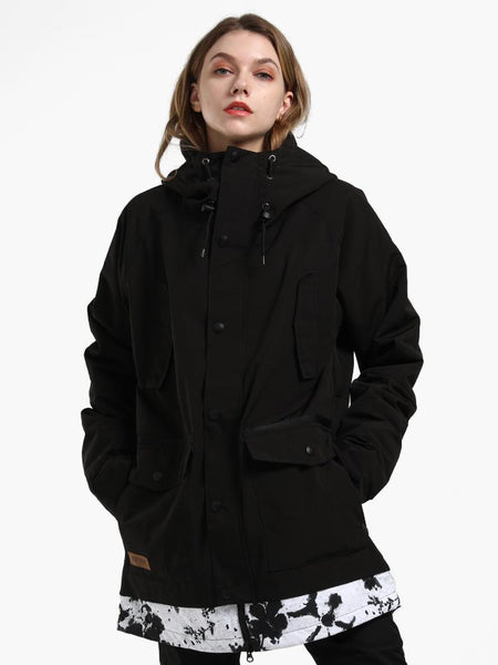 Womens Black Winter Snowboard Jacket 15K Windproof and Waterproof 100% Polyester Outdoor clothing YKK Zippe