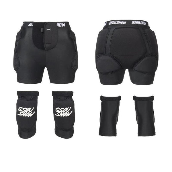 GsouSnow Black Ski protective shorts and knee pads set