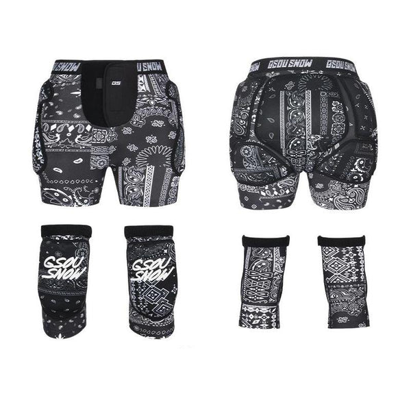 GsouSnow Black flower Ski protective shorts and knee pads set