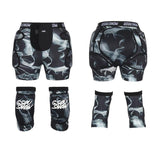 GsouSnow Black flower Ski protective shorts and knee pads set