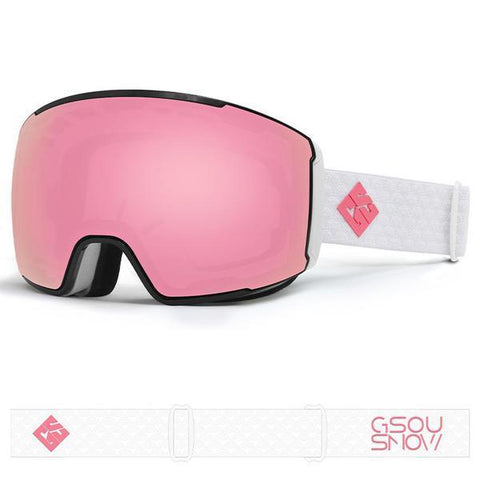 GsouSnow Pink frameless Anti-fog Removable Lens Snowboard & Freestyle Ski Goggles